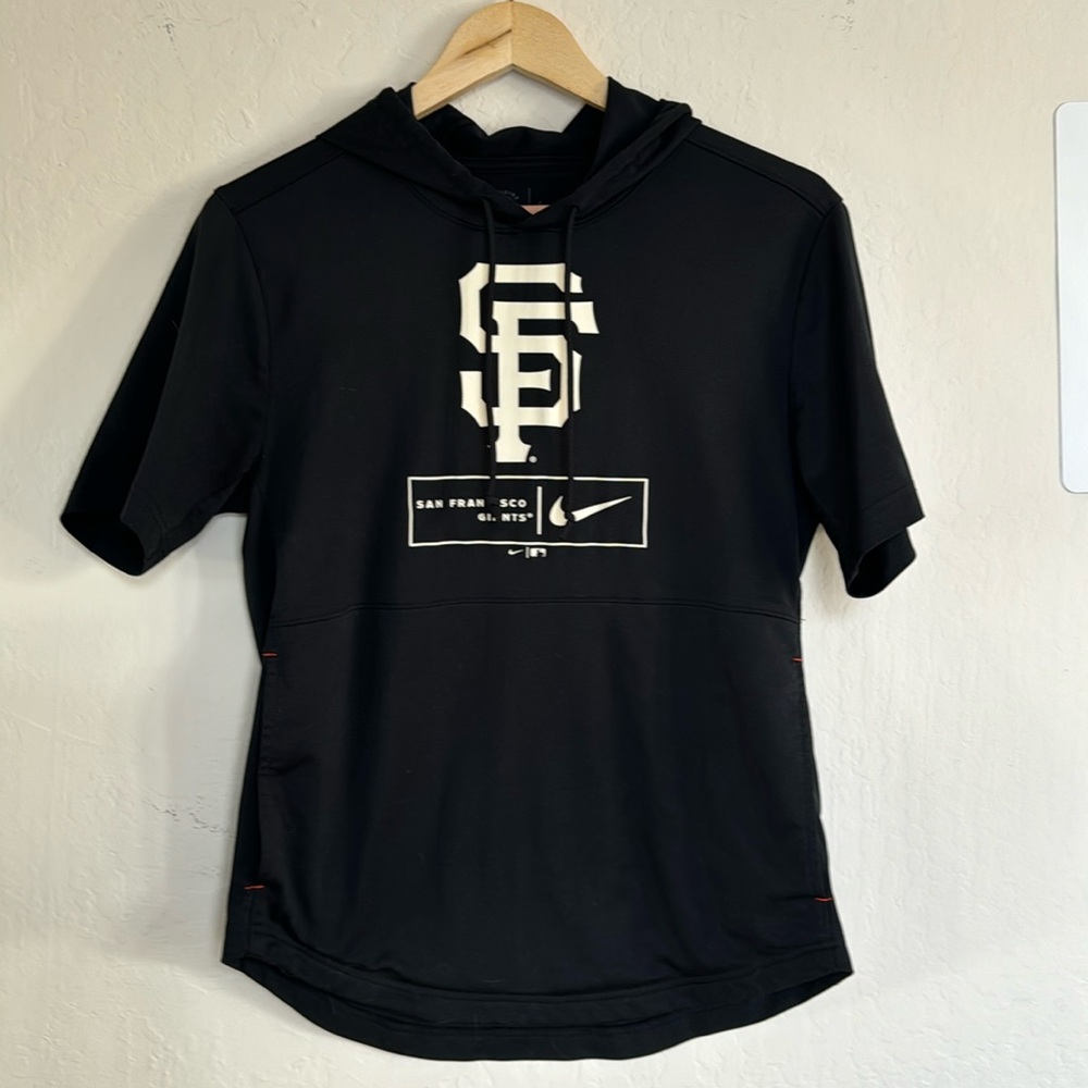 Nike Dri-fit San Francisco Giants short sleeve warm-up hoodie (black; small)